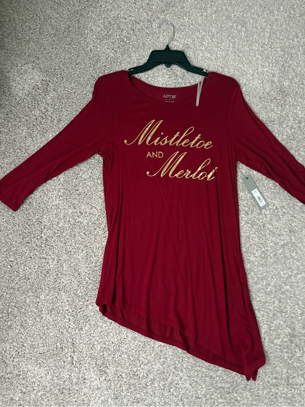 Apt. 9 Burgundy Long Sleeve Tunic with Gold Script